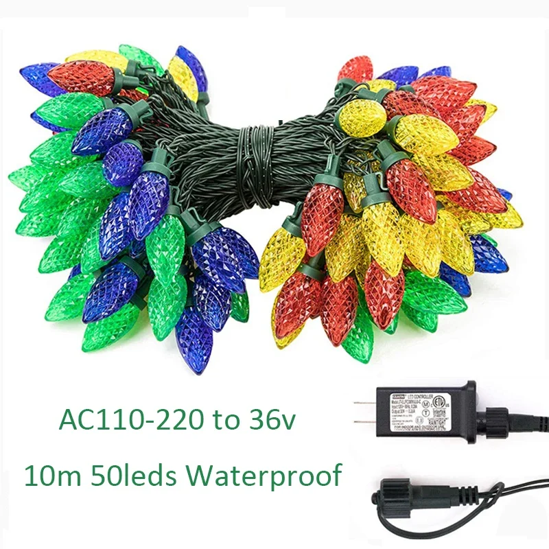 LED Outdoor Lights String C6 C9 AC110-230V 10m Waterproof Strawberry Light Xmas Tree Decoration For Festive Wedding Party Yard