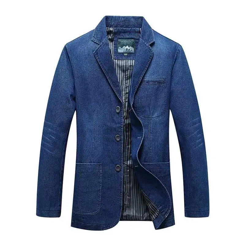 Mens Denim Blazer Jackets Spring Autumn Slim Cotton Suit Outwear Coats Male Top Clothing