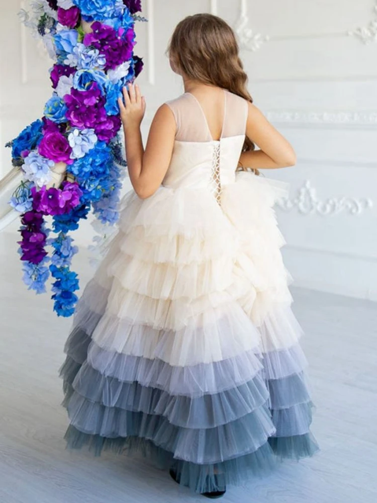 Vestidos De Flores Sem Mangas De Pescoço Redondo para Meninas, Desempenho De Tule, Apliques De Garota De Bola, Decorativos, Aniversário, Festa De Dança, Casamento, Bonito