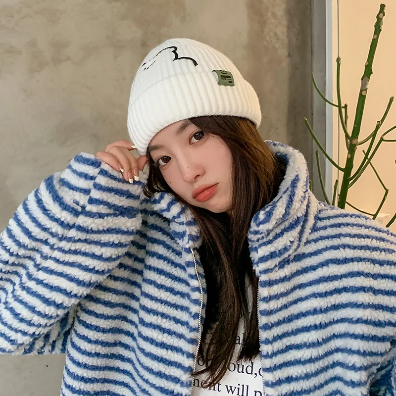 1pc Winter Warme Beanie Hüte für Frauen Winter Gestrickte Beanie Hut mit Nette Katze Warme Häkeln Kappe Trendy Slouchy ski Caps für Frauen