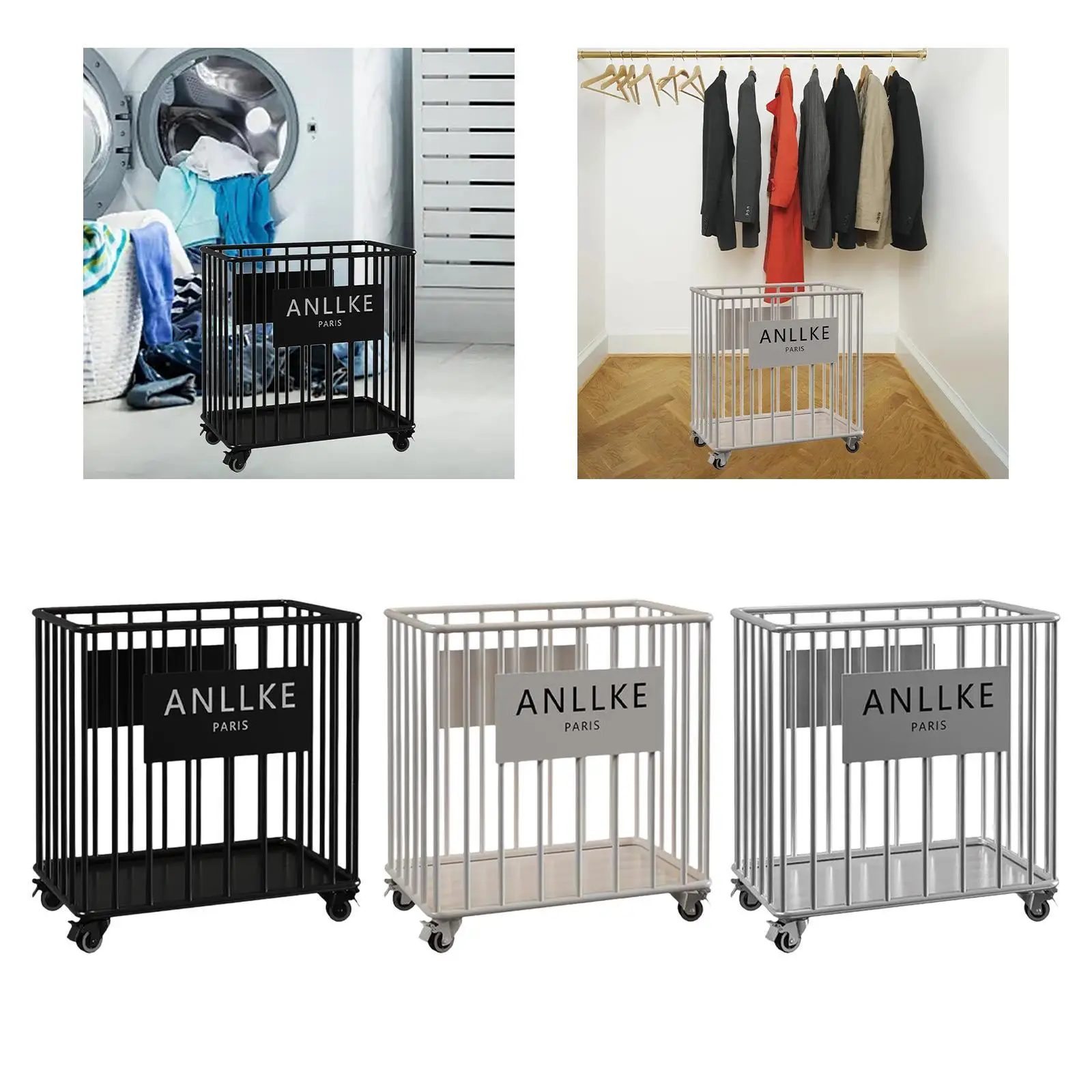 

Laundry Basket Holder with Wheels with Metal Frame Organizer Dirty Clothes Cart for Small Space Home Dorm Entryway Apartment