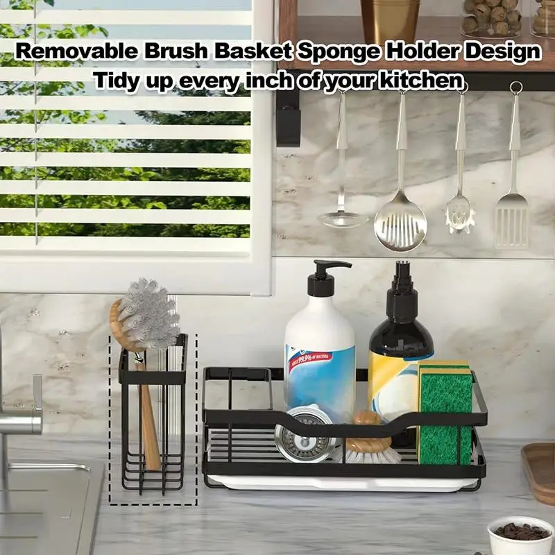 Sink Dish Cloth Holder Multifunctional Kitchen Sponge Stand Rustproof Black Sink Holder Countertop Rag Holder for Restaurant