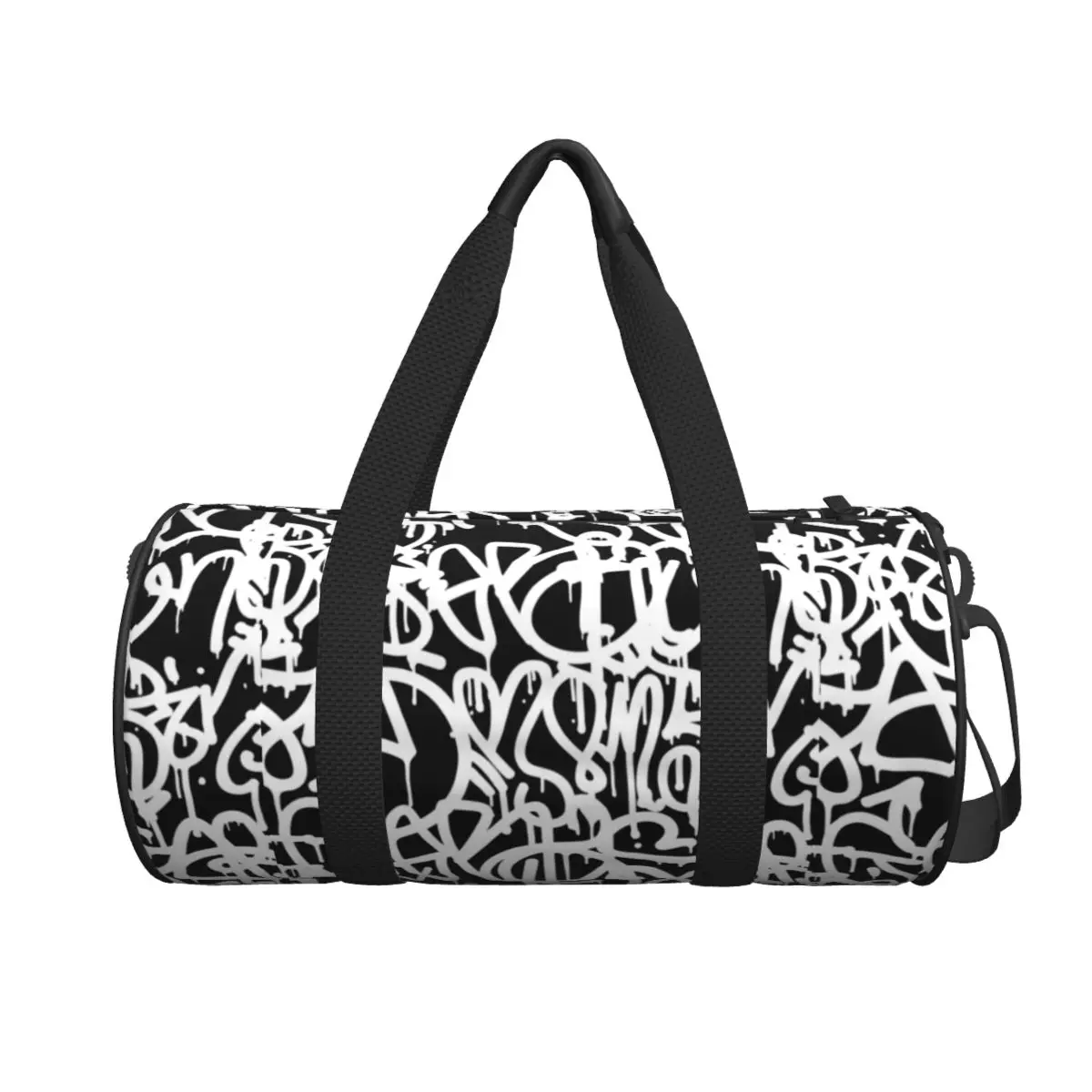 Couple Travel Bag Black And White Graffiti Gym Bag Large Capacity Doodle Oxford Custom Handbag Funny Casual Sports Bag