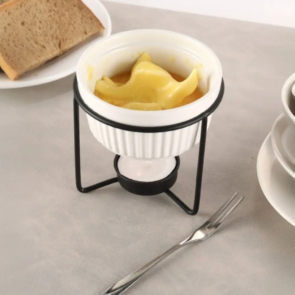 Ceramic Butter Warmer Fondue Pot Stable Metal Rack Microwave-safe Cheese Melting Pot Evenly Heated Removable