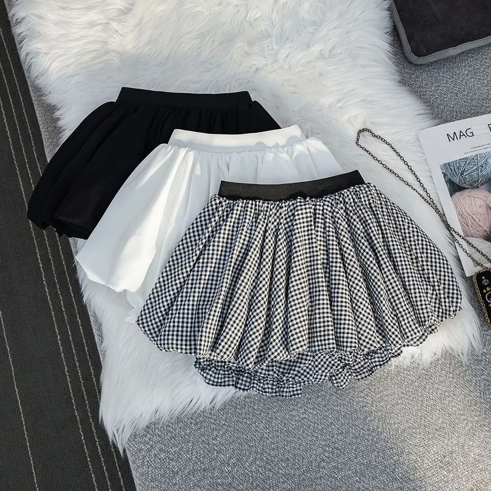 

Cute Plaid Bud Skirt Culottes Women's Summer High Waist Anti-light A-shaped Short Midi Micro Skirt