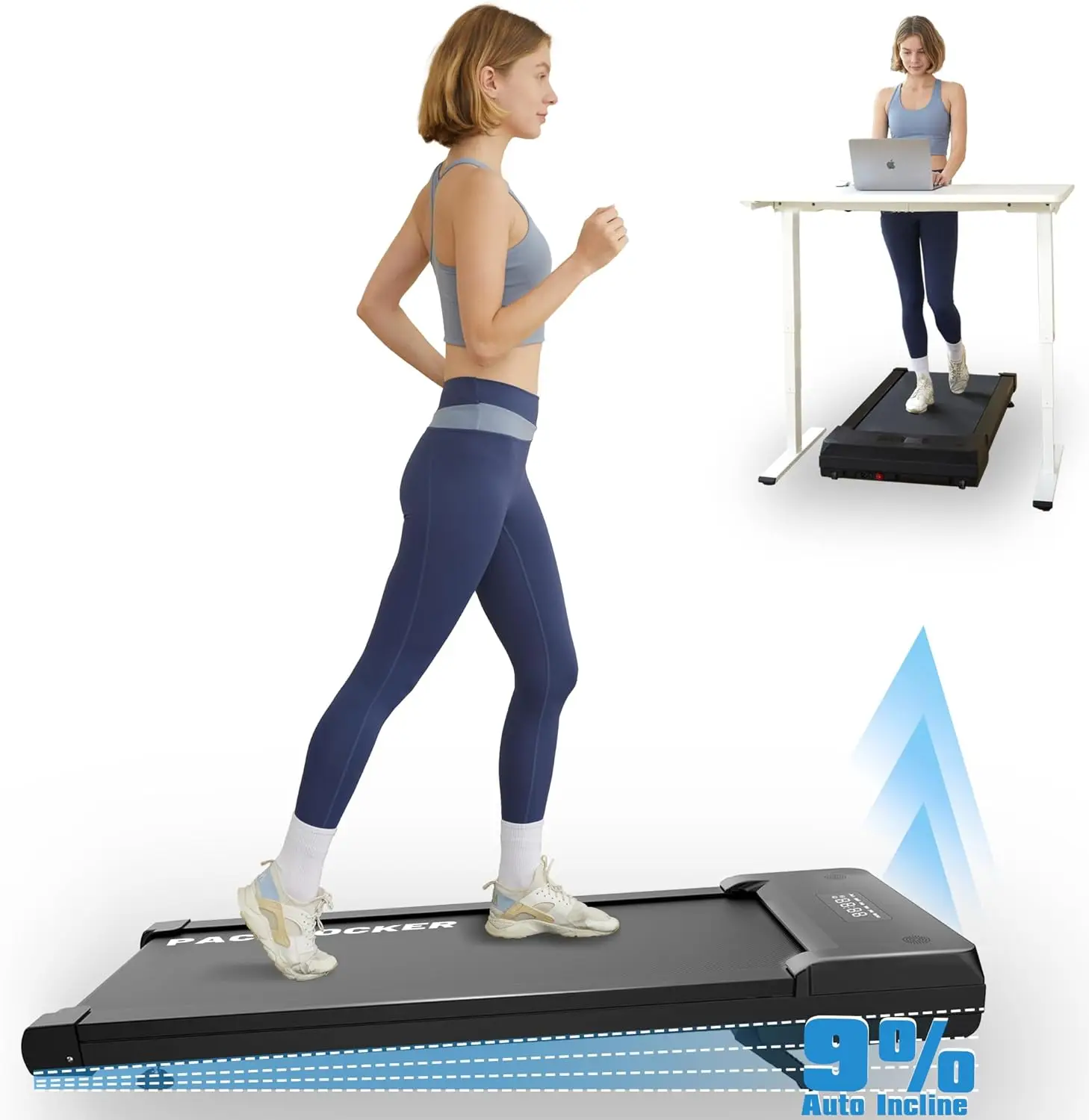 

Walking Pad Treadmill with 9% 9-Level Auto Incline, 400+ lbs Capacity Under Treadmills for Home Small