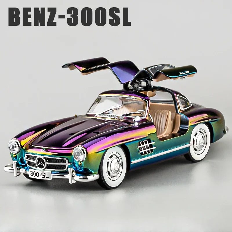 Benz 300SL Alloy Car Model, Diecast 1:24, Vintage Classic Car, Chapeado, Cor Brilhante, Fundição Miniatura, Voiture Boy, Aniversário Brinquedo