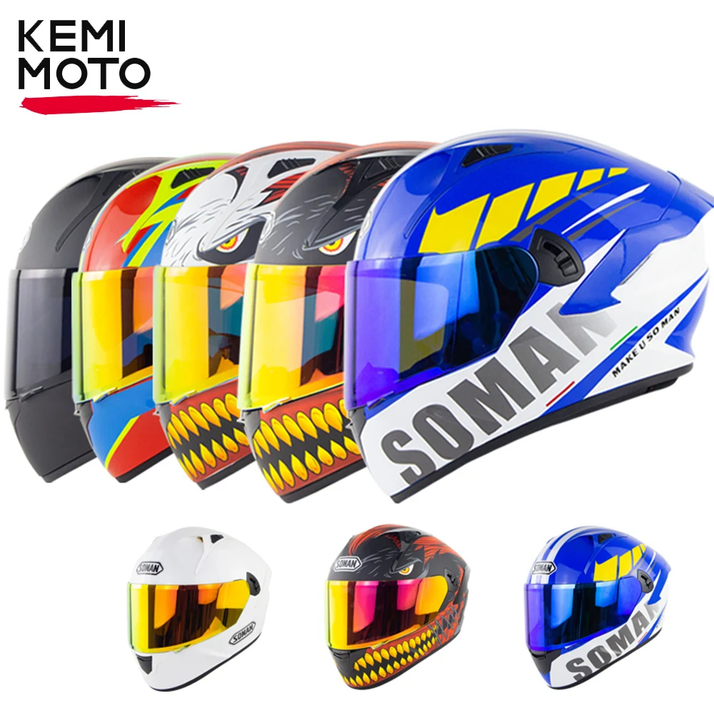 

KEMIMOTO Full face Motorcycle Helmets Dual Lens with Large Rear Wing DOT Approved Motorbike Helmet Cascos Moto Capacete Helmet