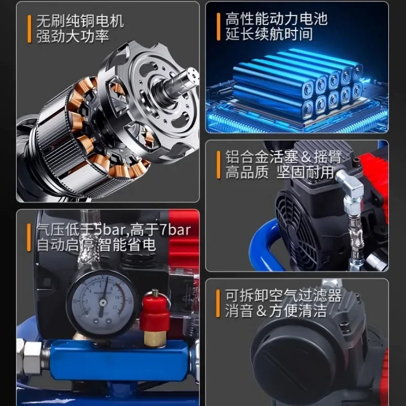 Portable Lithium Battery Air Compressor, Cordless Air Pump for  Battery, Household Rechargeable Inflator