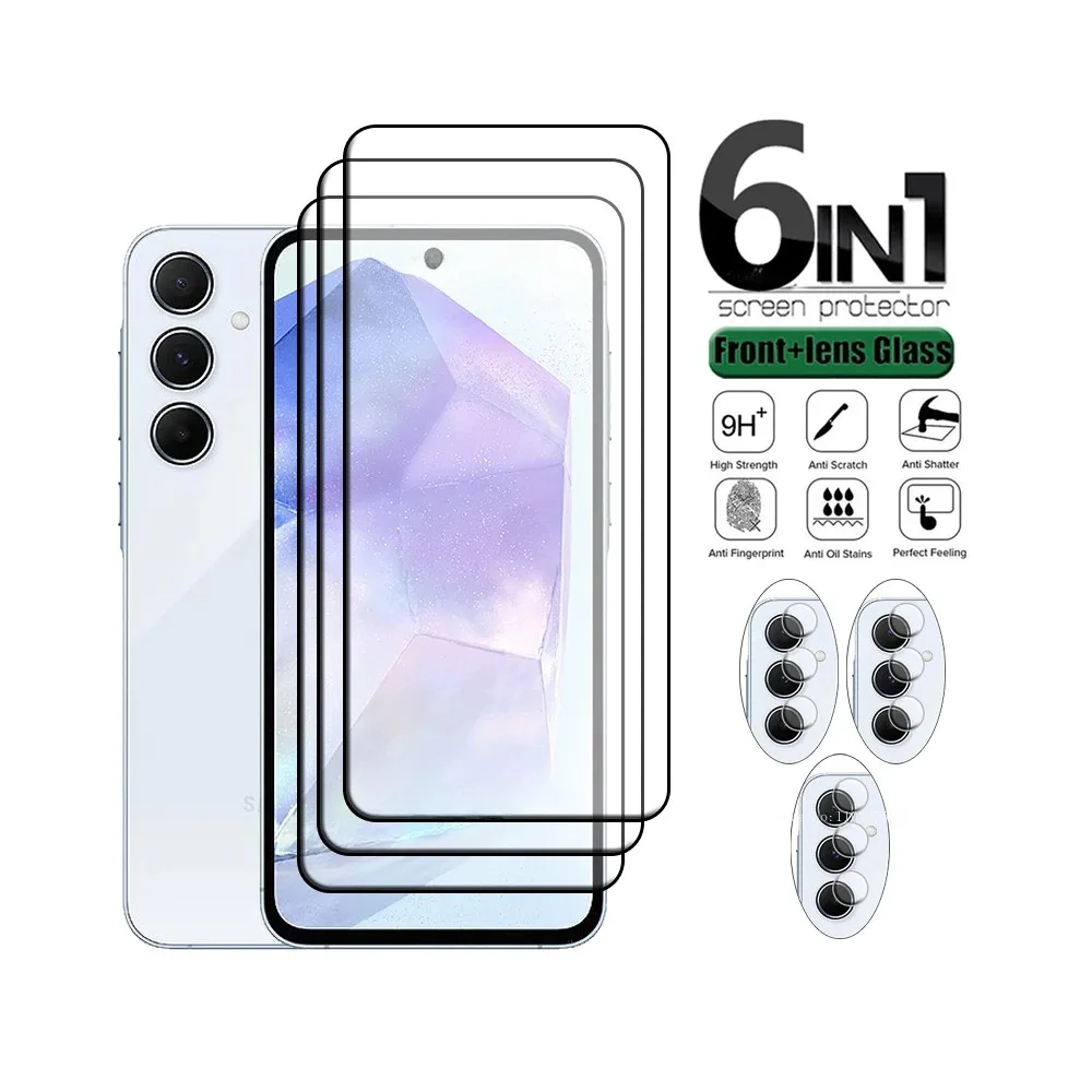 3+3 Stück Panzerglas für Samsung Galaxy A05 A06 A07 A15 A16 Kameraobjektiv-Displayschutz für Samsung Galaxy A17 A23 A24 4G A25
