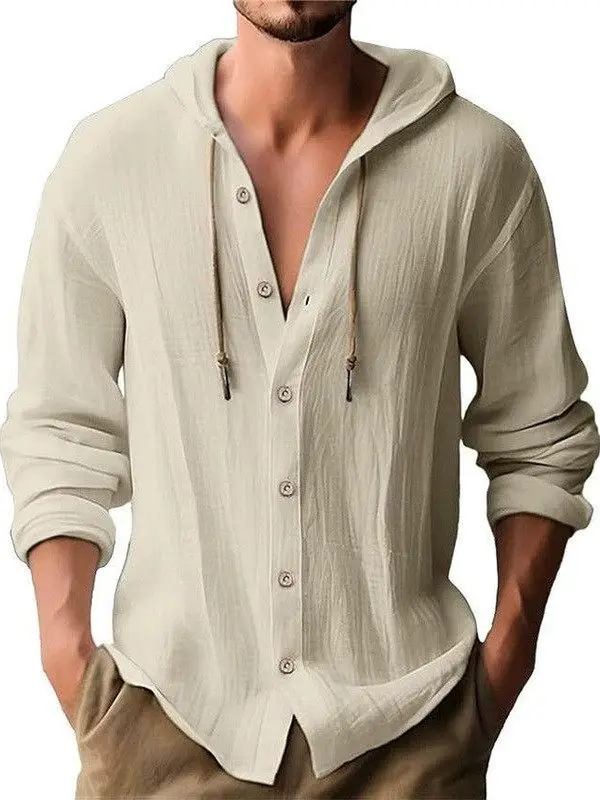 

Loose Men's Casual irt Pure Color ort Sve Button up Cardigan Cotton Linen Feel Comfortable Fit Youth Faion Spring Au...