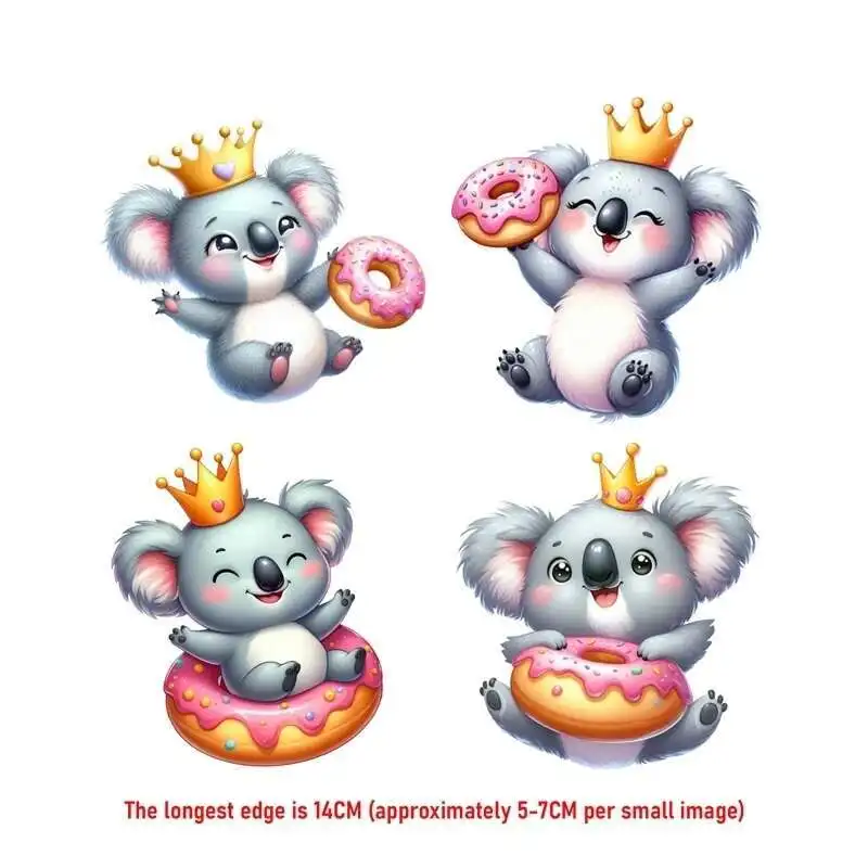 14 سنتيمتر دعوى لطيف دونات كوالا الحديد على ملصقات نقل الحرارة للملابس DTF Pinted الفينيل الحراري يزين قابل للغسل تي شيرت مائي