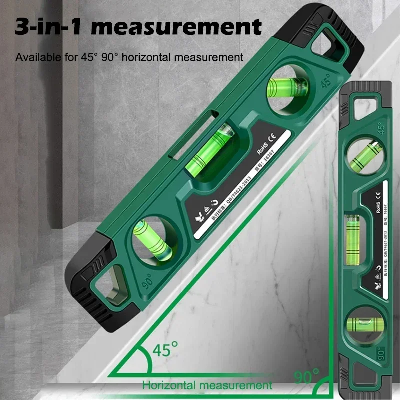 

BIESUO Three Level Ruler 0° 45° 90° 230mm Mini Horizontality Gauge Shockproof Magnetic Leveling Aligner Inclinometro Level Tools