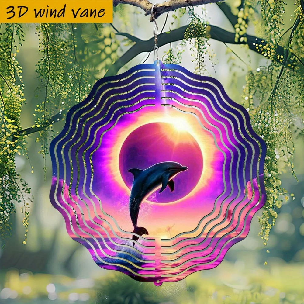 

3D-колокольчик с дельфином «Космическое затмение», вращающийся на 360°, для сада, двусторонний, художественный, праздничный подарок