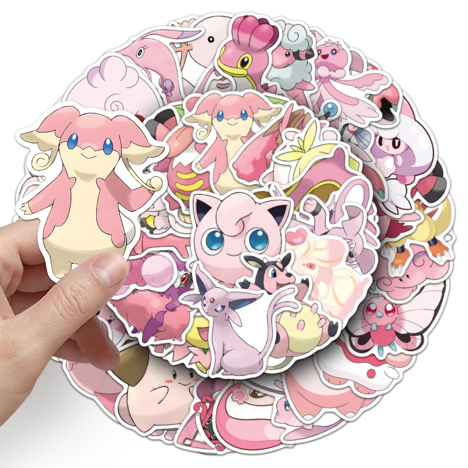 

50 Sheets Pink Pokemon Stickers Pack Cute Japanese Anime Waterproof Vinyl Decals Teens Girls DIY Journal Laptop Phone Case Gift