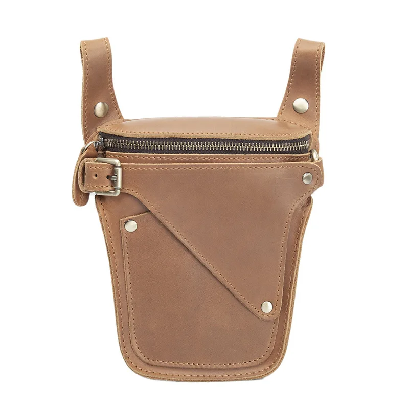 Leather men's backpack for outdoor construction, men's waist bag, knight bag, retro wild horse top-grain cowhide crossbody bag