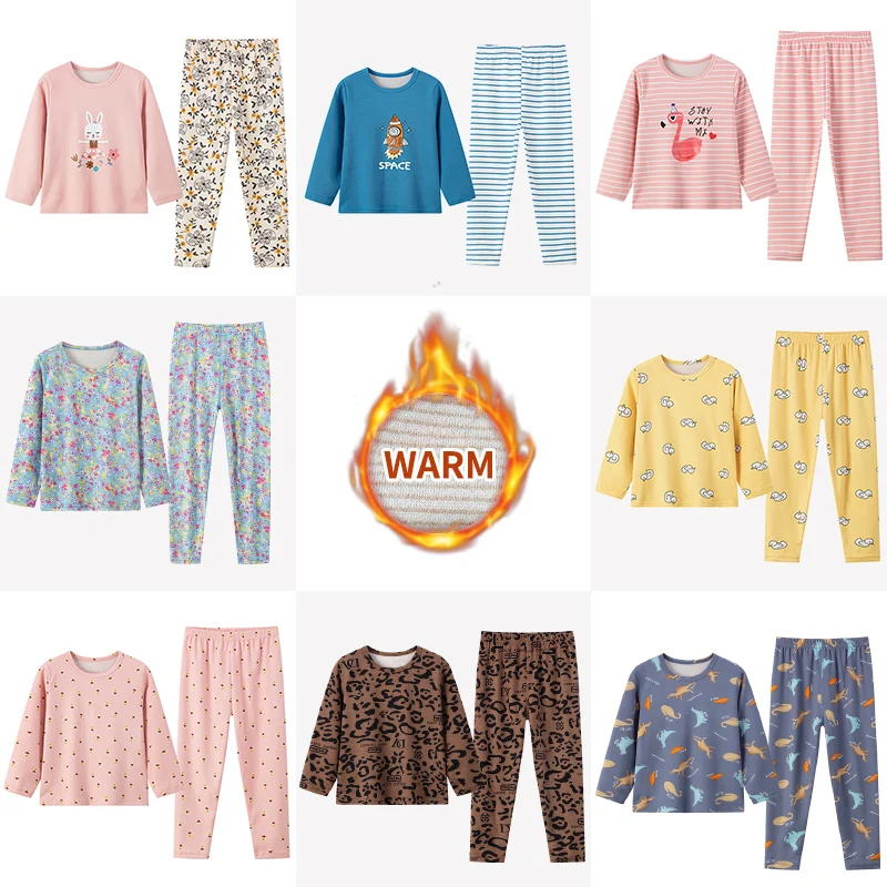 2-Piece Autumn and Winter Fashion Print Children's Long-Sleeved Trousers Casual Joker Boy Suit Sweet and Lovely Girl Warm Home S