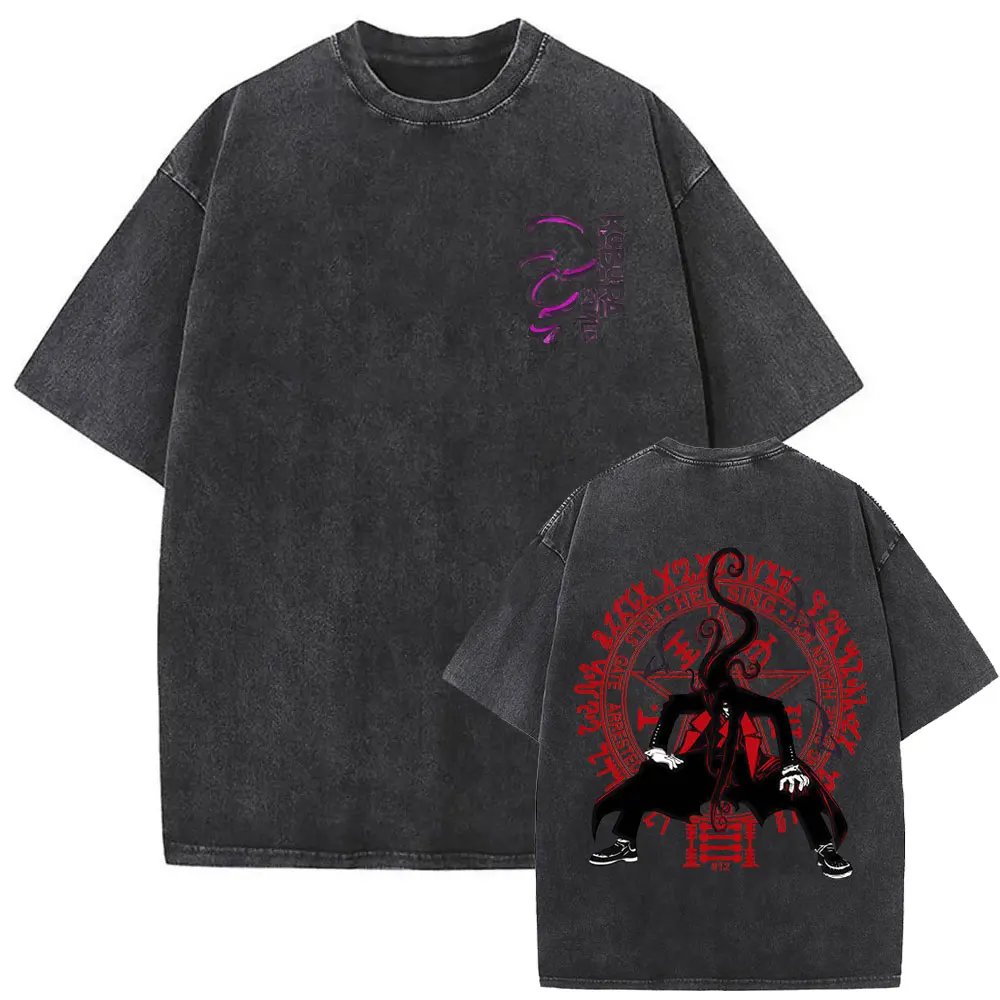 

Washed Vintage Anime Hellsing Vampire Alucard Double Sided Print T-shirt Men Women Cartoon Manga Oversized Short Sleeve T Shirts