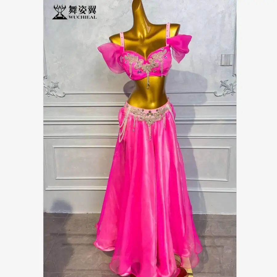 

Dance Wings New Belly Dance Performance Costume Set Oriental Dance Performance Outfit Rose Red Practice Wear Wzy020