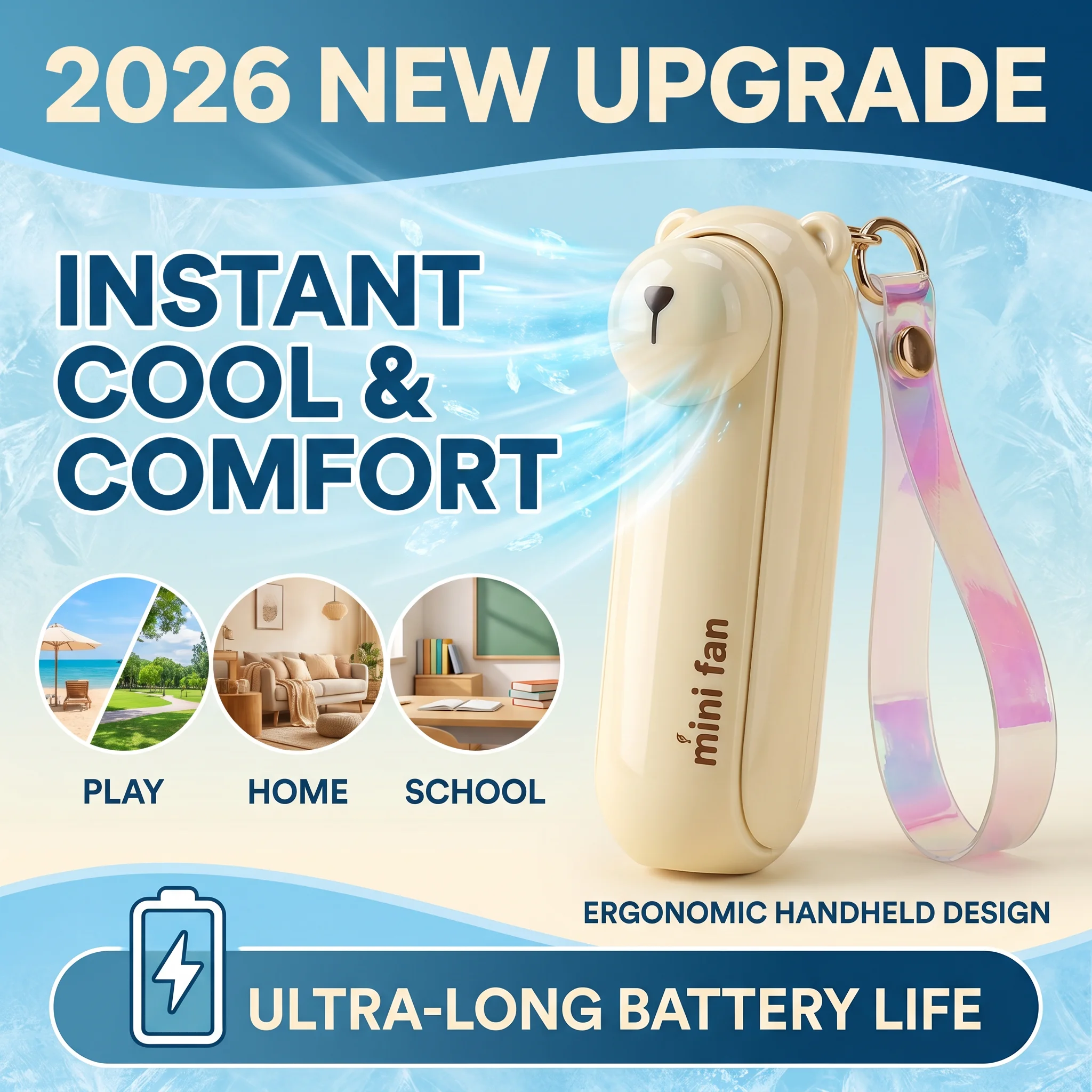 

2026 New Upgrade Cute Mini Fan Portable Hand Fold Bedside Office USB Charge Battery Table Desk Cooling USB Cooling Folding Handh