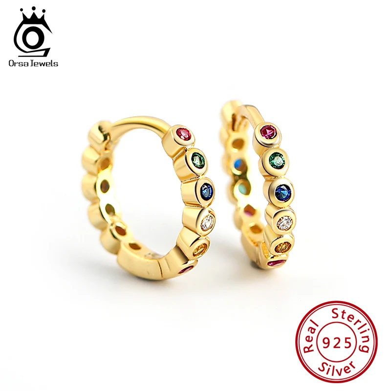 

ORSA JEWELS Brilliant Colorful Zirconia Hoop Earrings S925 Silver Female Shiny Hoop Earring Jewelry Trendy 2024 Gifts EQE35