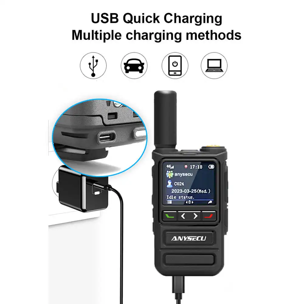 Anysecu HD368 4G Network Radio Work with Real-ptt RTOS System GPS Mini POC Walkie Talkie with Charger Desktop