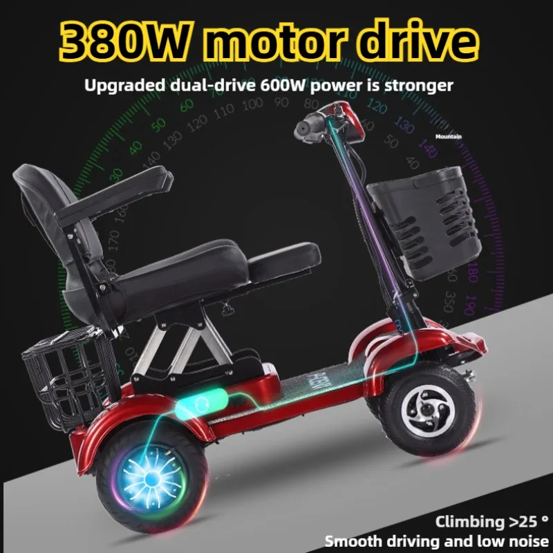 Folding With Basket Disabled Electric Scooter Mini Household Elderly Comfortable seats Removable Battery Adult Mobility Scooter