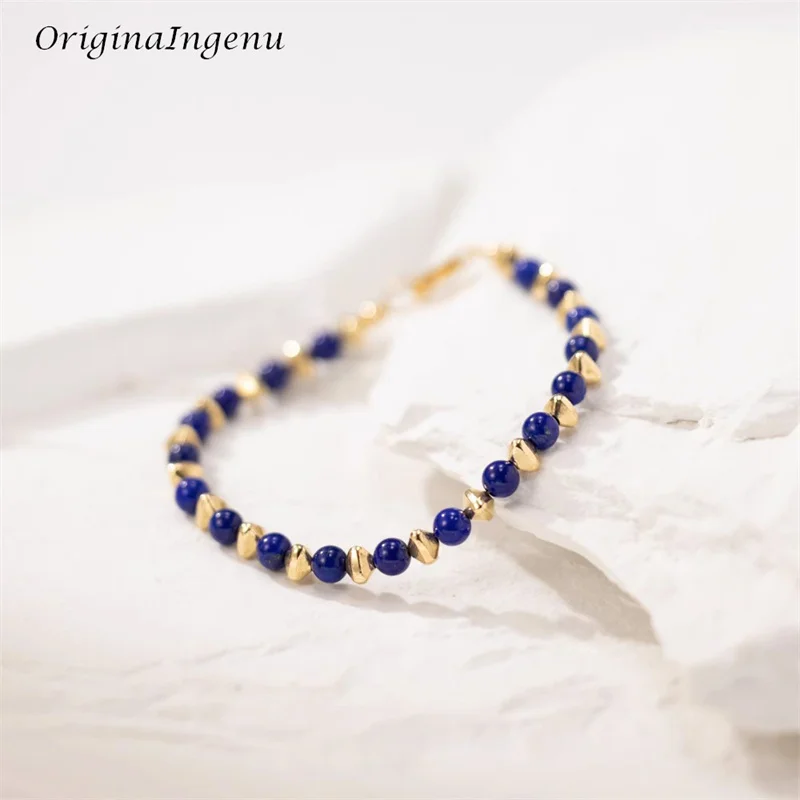 14K Gold Filled Bead Bracelet Handmade Natural lapis lazuli Jewelry Tarnish Resistant Bracelets Anklets for Women Gold Bracelet