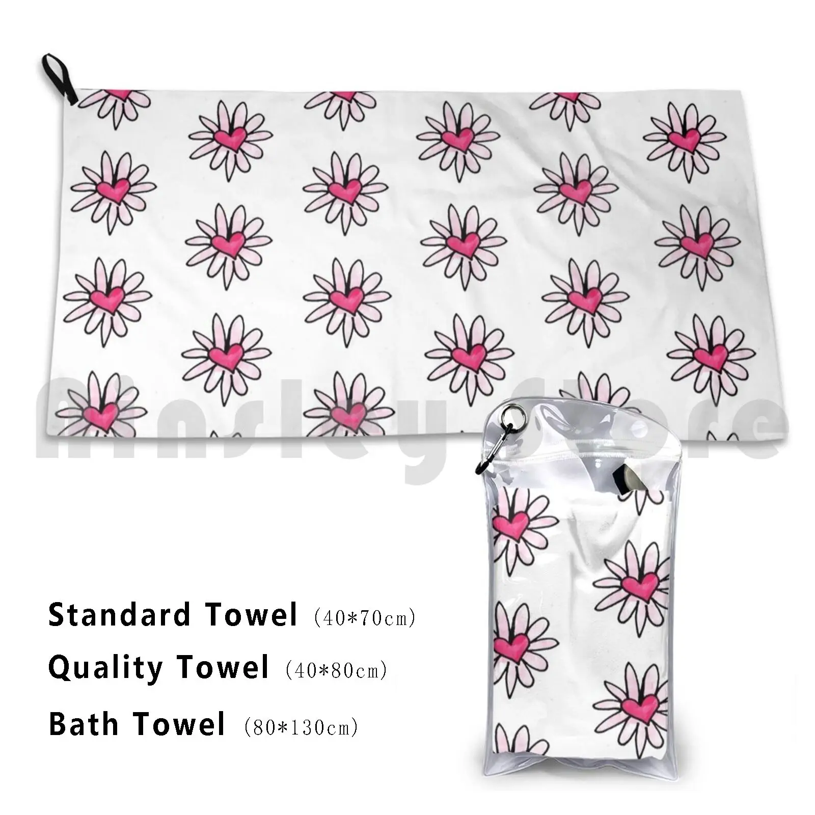 Hand Drawn Heart Flower Bath Towel Beach Cushion 1658 Heart Flower Cute Heartflower Bumblefuzz Bumblefuzzies