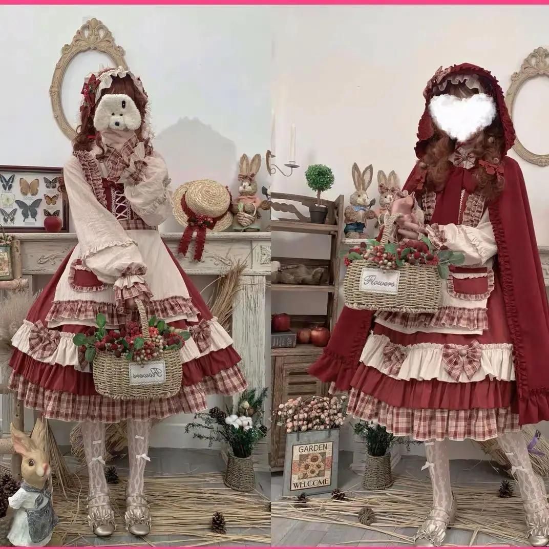 Plus Size Plus size 50.00kg Chubby Girl Lolita Berry Girl Op Little Red Riding Hood Lolita Daily Dress Dress Spring and Autumn