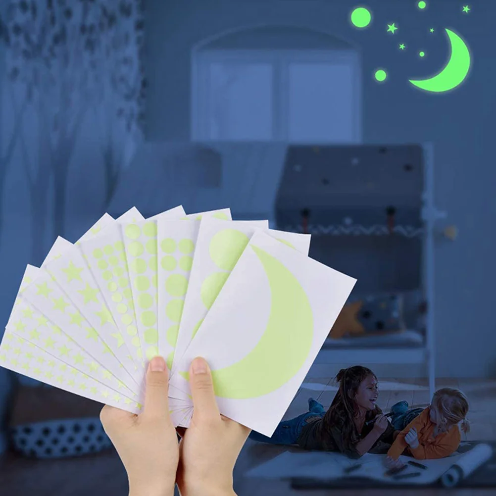 

9 pcs Moon Star Luminous Wall Stickers Glow In The Dark Children Room Roof Decal Self-Adhesive Removable Wall Decoration For