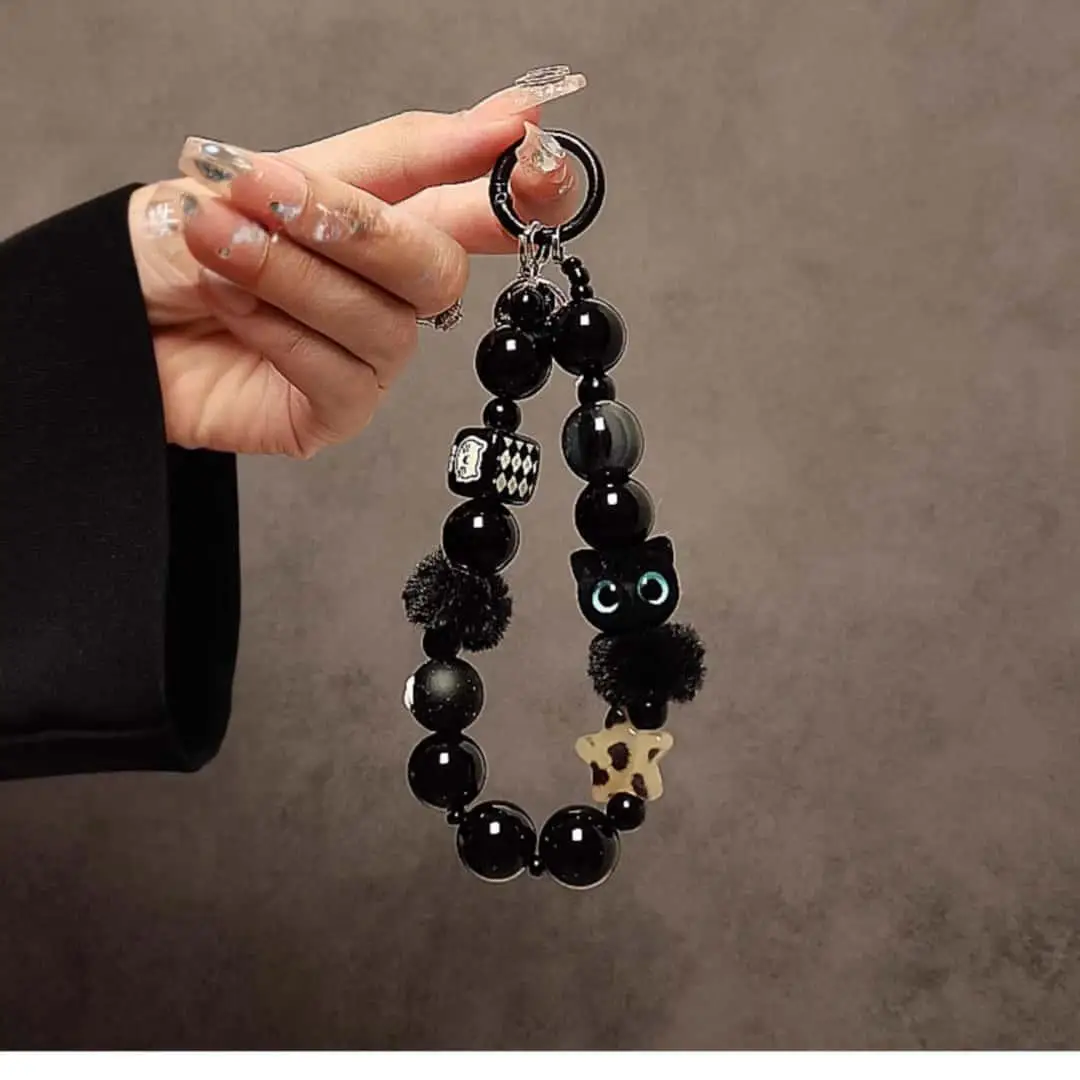 

Black Plush Cat Beads for Mobile Phone Hanging Chain Wrist Short Hanging Chain Keychain Bag Chain Pendant Bead
