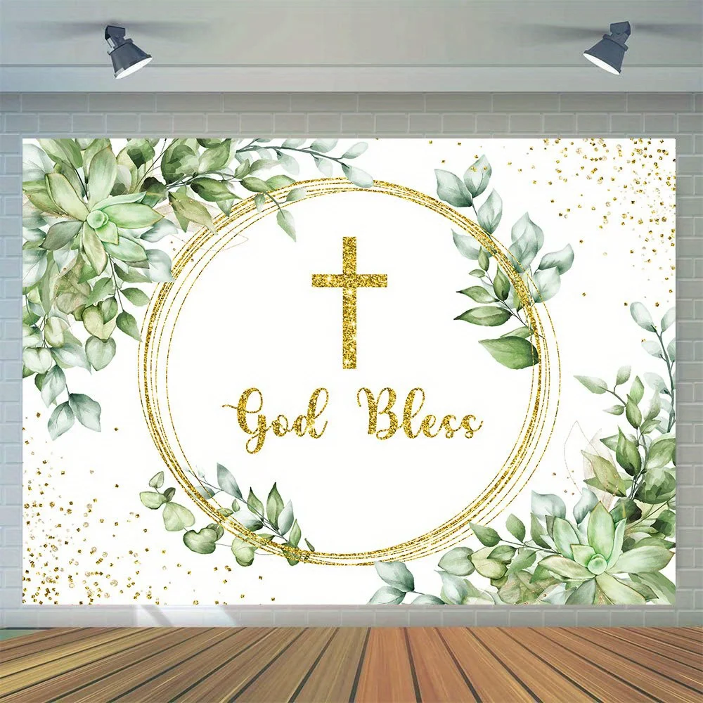 "Paradies landschaft" elegante grüne Blatt kreuz hintergründe-Vinyl-Mehrzweck-Foto kabinen requisiten für Taufen und Erstkommunion