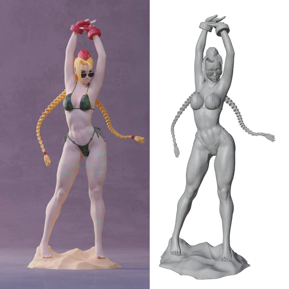 1/24/12/6 Beach-themed resin model kit, NSFW, sexy Cammy figure, miniature 3D-printed grey statue, unpainted and unassembled