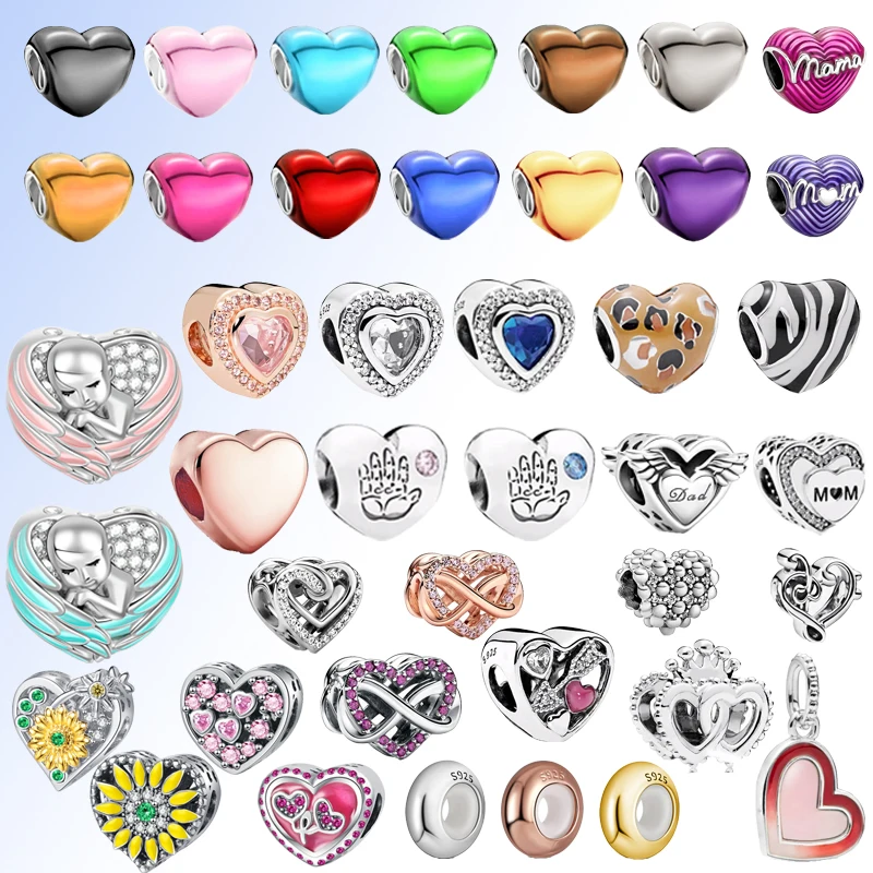 New Colourful Angel Mom Family Love Hearts Beads Charm Fit Original 925 Sterling Silver Bracelet Women DIY Jewelry Gifts