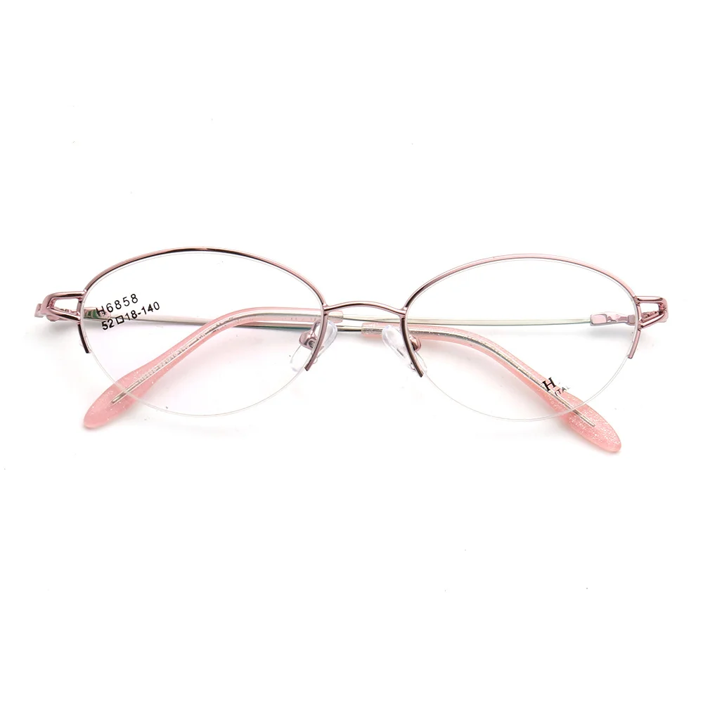 Semi Rimless Women Oval Eyeglass Half Rim Eye Glasses Frame Prescription Spectacles Optical Memory Metal Bendable Eyewear Myopia