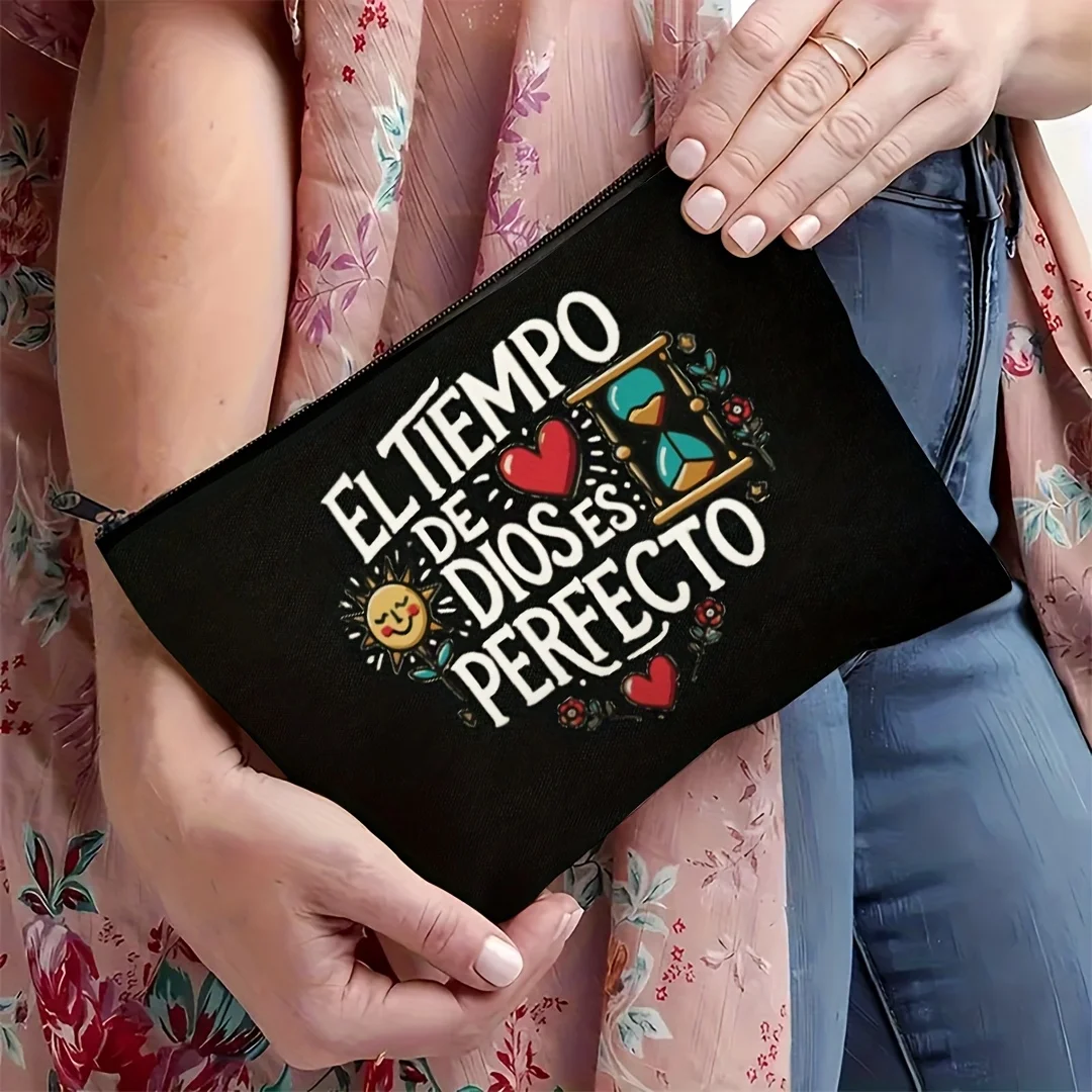 Spanish Bible Verse Makeup and Toiletry Bag Christian Faith Travel Organizer with Spanish Bible Quotes