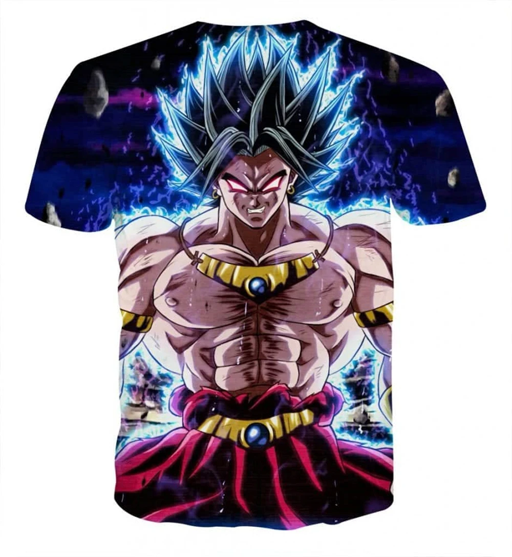 

Японская аниме-футболка с летним принтом «Драгон Болл Z»: Легендарный Супер Сайян Броли с черными волосами. Футболка для детей и взрослых, одежда для косплея.