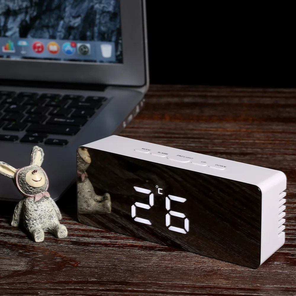 5.5 Inch Screen LED Mirror Alarm Clock USB Charger Port Temperature Display Digital Wall Clock Silent Operation Snooze Function