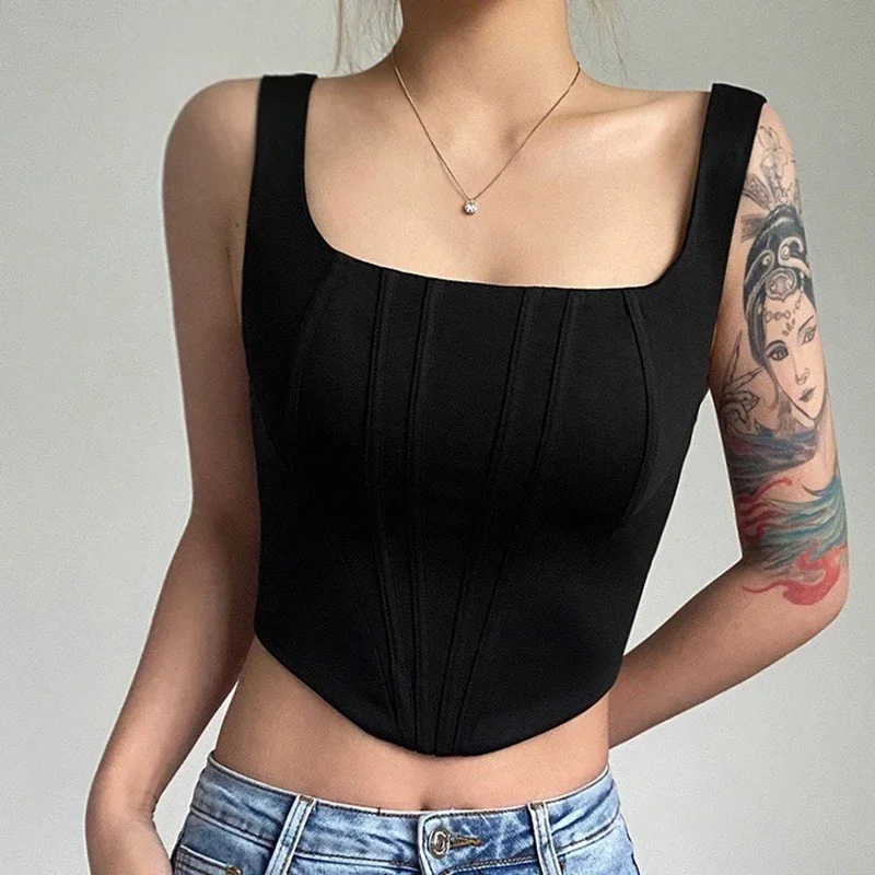 Women Solid Slim Crop Tops Y2K Top Off Shoulder Sleeveless Summer Camis Streetwear Tank Top Irregular Hem Tube Top Spring