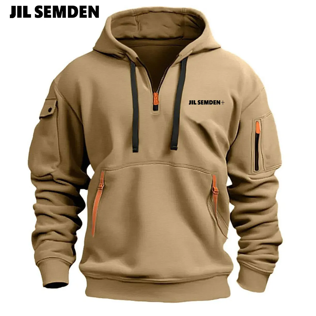 

JIL brand Spring and Autumn men's hoodie hooded sweatshirt zipper multi pocket pullover men's sports and leisure jacket