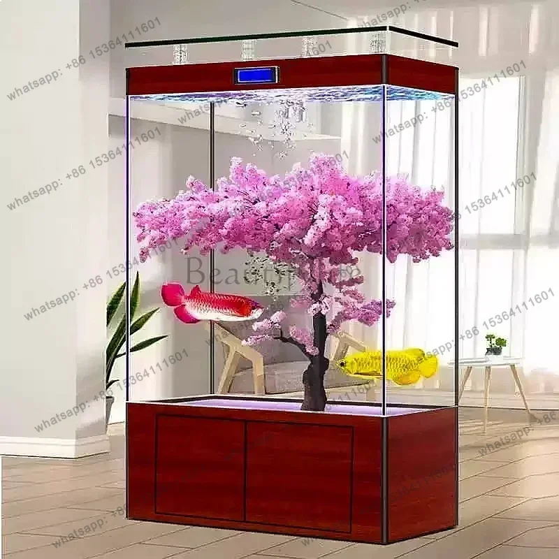 LSEW New Floor Standing Partition Arowana Tank Set Integrated Bottom Filter No Water Change Lazy Tank U