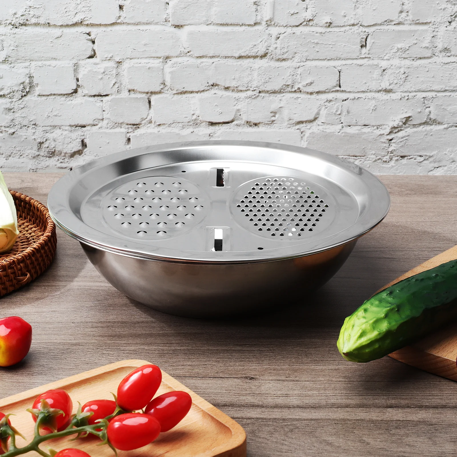 

1 Set Stainless Steel Drain Basket Shredder Slicer Colander Multi-Functional Kitchen Basin For Vegetable Fruit Washing Draining