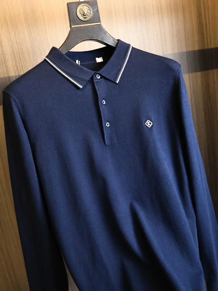  Knitted  Shirt for Men Commute Friendly Flip Collar Business Style Autumn Essential Versatile H Family Cow Goods