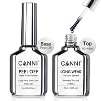 Canni TPO FREE HEMA FREE 18ml de larga duración Diamond Nowipe Top Coat Peeloff Base Coat Soak Off UV LED Gel Polish Manicura de uñas