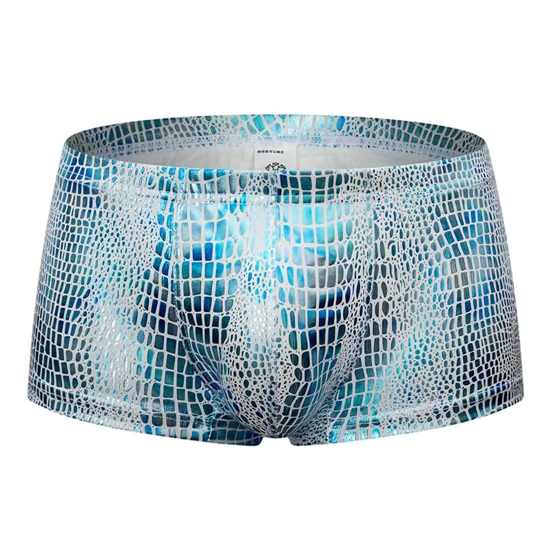 Men Boxers Metallic Snake Pattern Imitation Leather Cool Men Sexy Underwear Men's Boxer Shorts Low Waist Nightclub Underpants