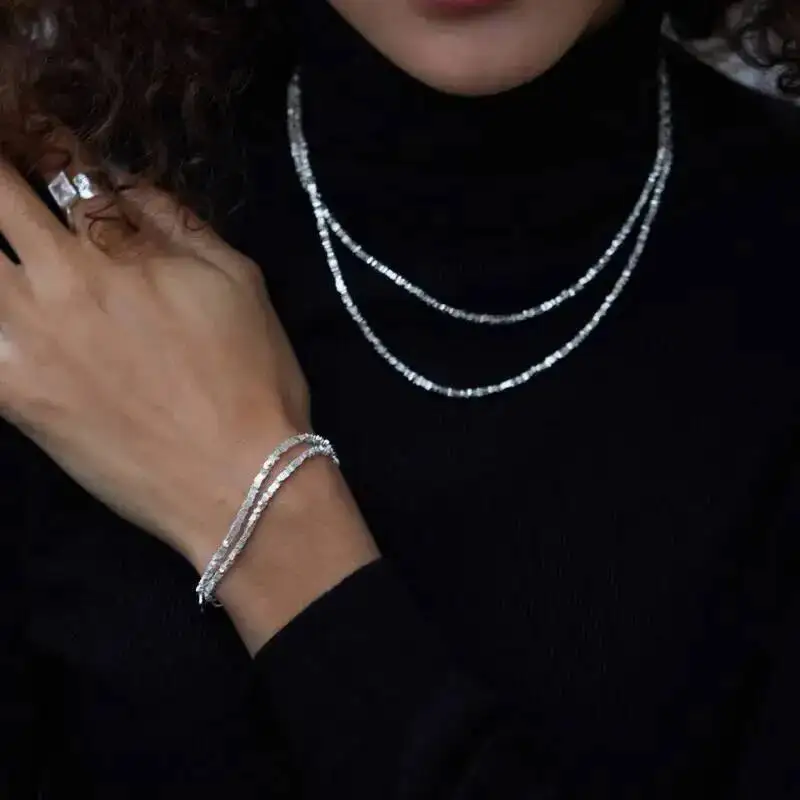 925 Sterling Silver Irregular Small Blocks Strand Bracelet For Women Minimalist Shining Chain Stackable Bracelets Trendy Gift
