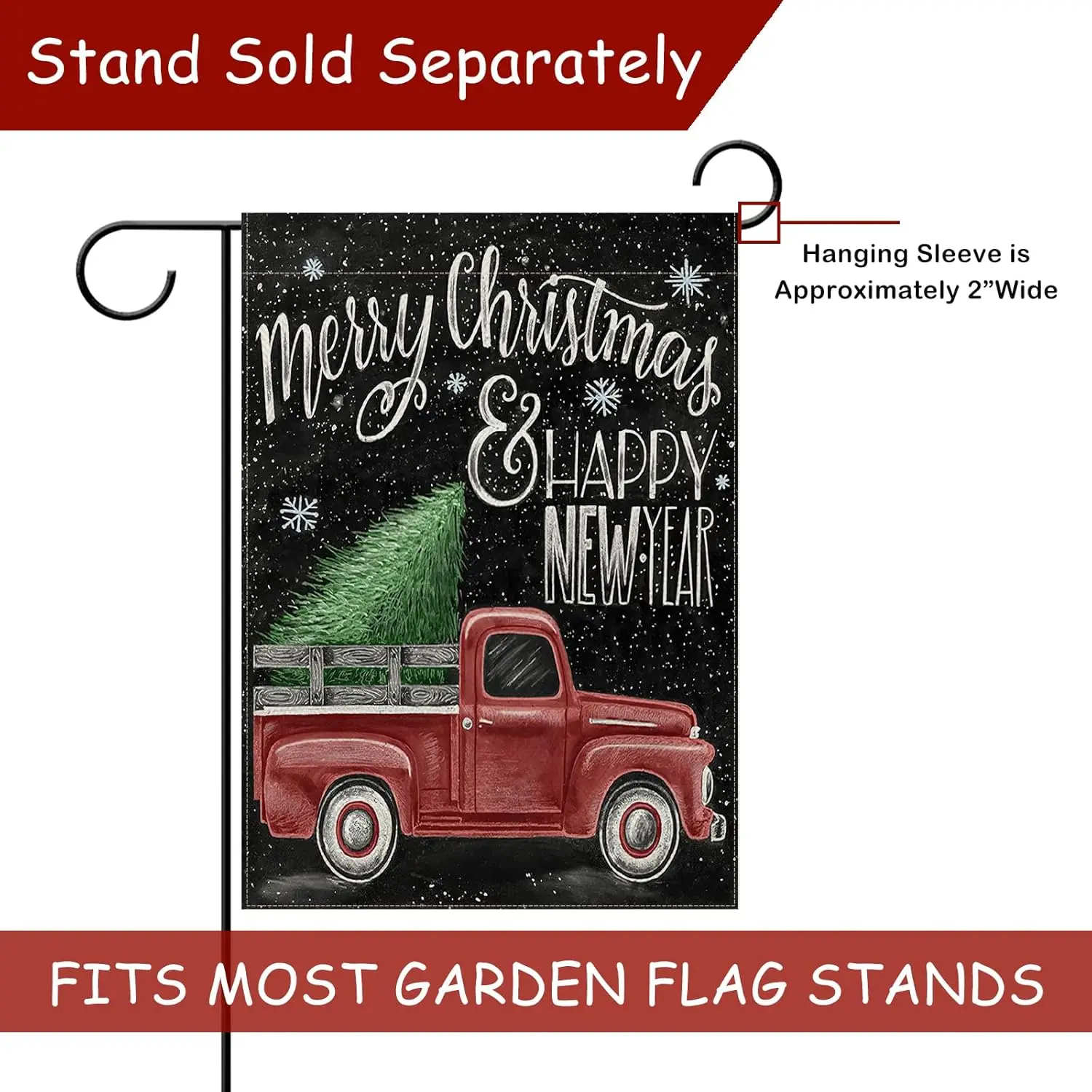 Selmad Home Decorative Merry Christmas Garden Flag Red Truck Double Sided, Rustic Xmas Quote House Yard Flag Pickup, Winter Holi