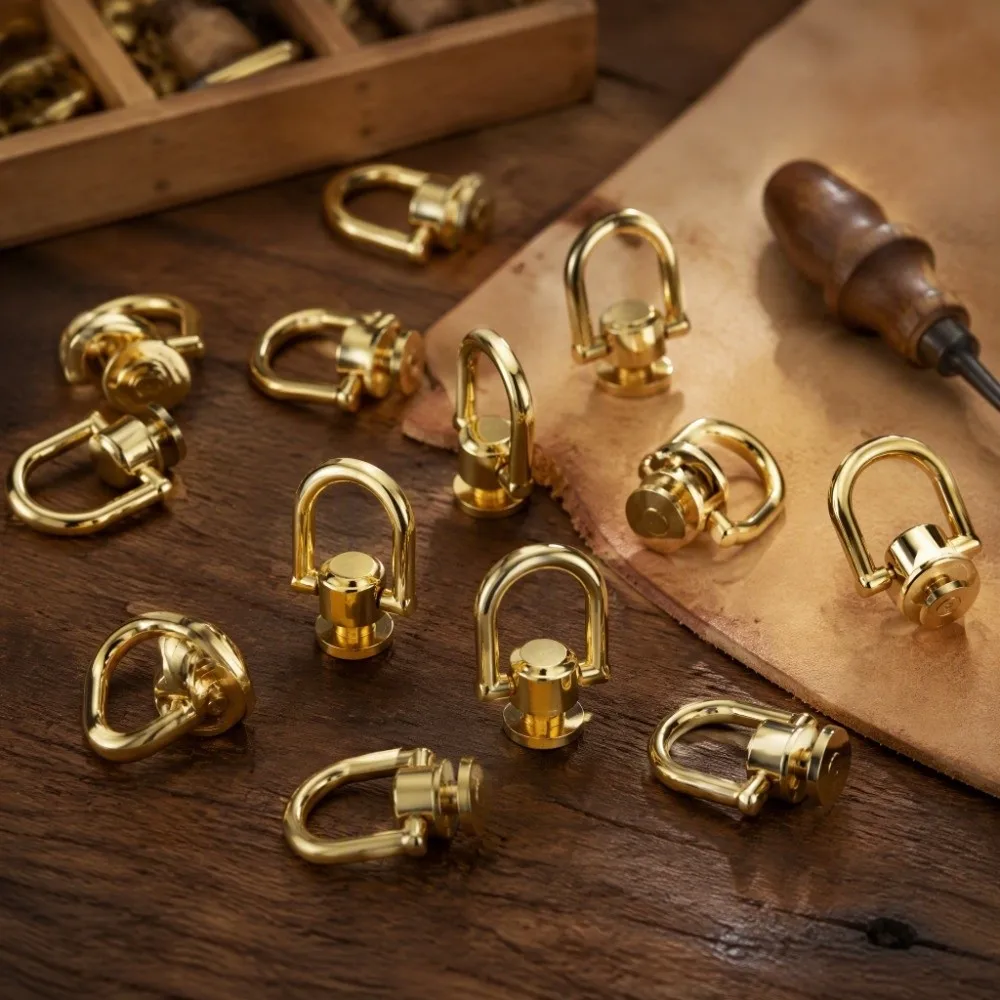 20pcs Practical 16mm D Ring Rivets Metal Gold Metal Screw Studs Screw Back Leather Rivets Handbag Decoration