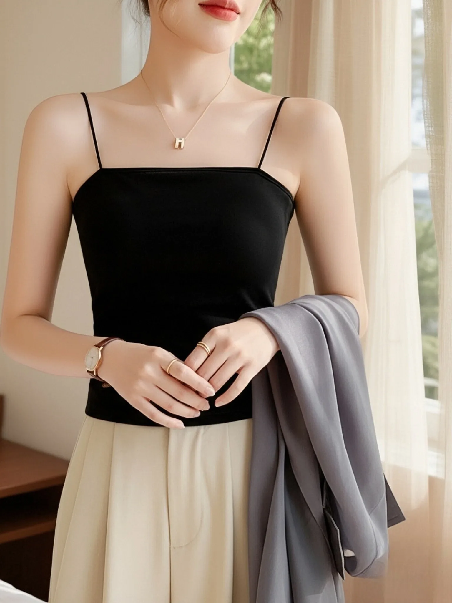 

Женский топ-майка из чистого хлопка с интегрированными чашечками, облегающий, дышащий, для ношения как нижнее или верхнее белье